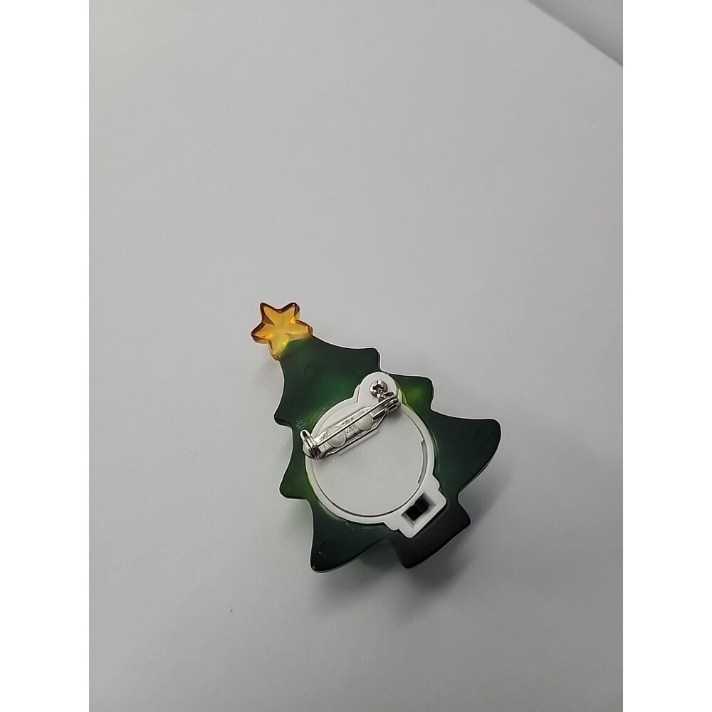 Vintage Plastic Christmas Tree Brooch Pin Green Red Oranments Star Topper Light - Picture 11 of 12